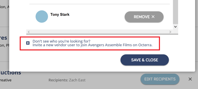 Existing Vendor New User Invite